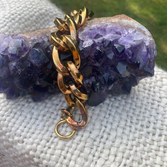 KJL Kenneth Jay Lane Link Chain Bronze Tone Toggle Clasp Bracelet - Picture 5 of 7